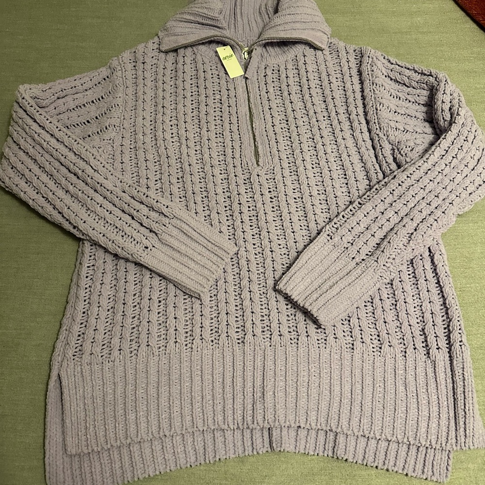 Aerie Lavender Knit Half-Zip Sweater